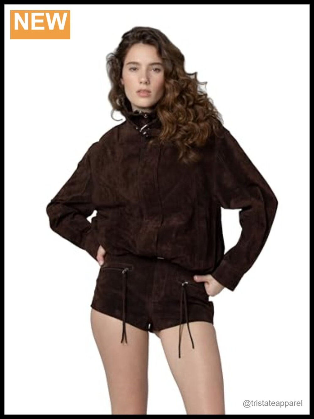 Women's Real Suede Bomber Jacket - Long Sleeve Zip Up